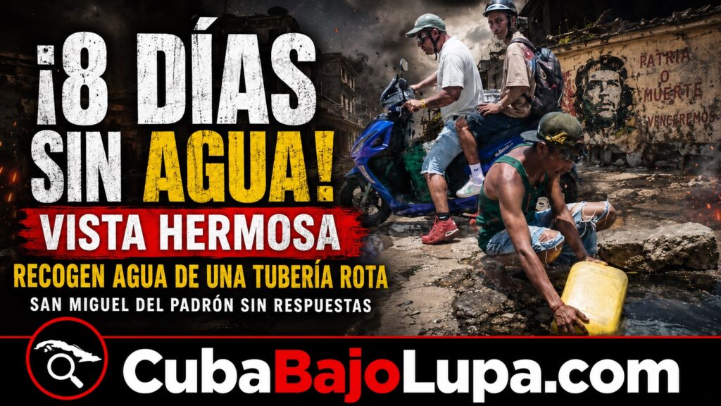 VECINOS DE SAN MIGUEL DEL PADRÓN SE VEN OBLIGADOS A COLECTAR AGUA DE UN HUECO EN MEDIO DE LA CALLE TRAS 8 DÍAS SIN EL PRECIADO LÍQUIDO