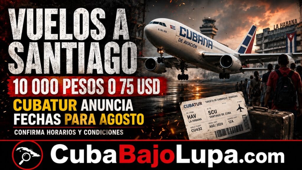 RÉGIMEN ANUNCIA VUELOS NACIONALES DE LA HABANA A SANTIAGO DE CUBA POR LA «MÓDICA» CIFRA DE 10 MIL PESOS O 75 DÓLARES