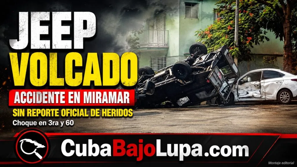 IMPACTANTE ACCIDENTE EN LA BARRIADA HABANERA DE MIRAMAR DEJA UN JEEP VOLCADO Y OTRO AUTO DESTROZADO