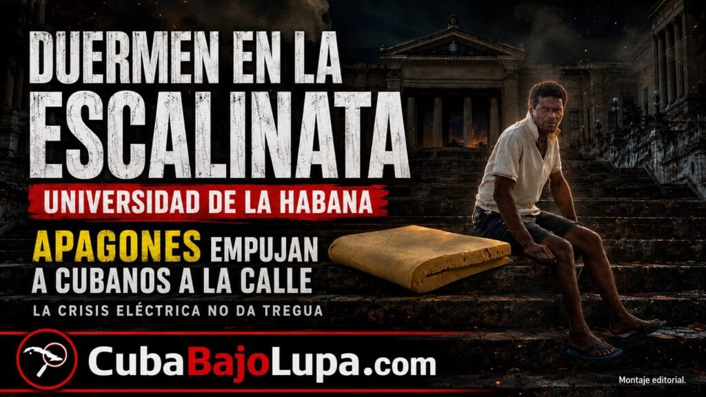 CUBANOS DUERMEN EN COLCHONES FRENTE A LA UNIVERSIDAD DE LA HABANA EN MEDIO DE LOS APAGONES