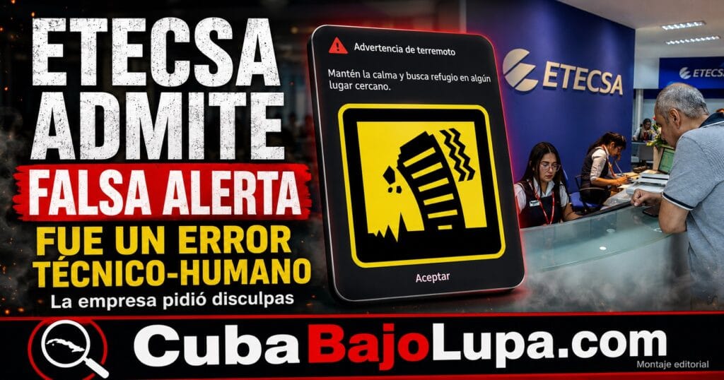 ETECSA ADMITE «ERROR HUMANO» EN EL ENVÍO DE UNA FALSA ALERTA DE TERREMOTO EN CUBA HACE UNOS DÍAS