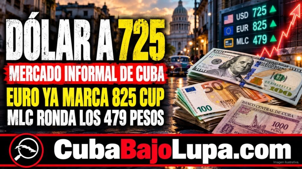 DÓLAR SUBE A 725 CUP Y EL EURO ALCANZA LOS 825 EN EL MERCADO INFORMAL DE CUBA