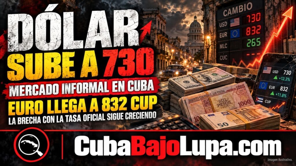 MERCADO INFORMAL EN CUBA: EL DÓLAR LLEGA A 730 CUP Y EL EURO ESCALA A 832