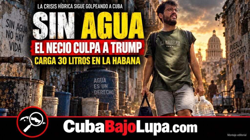 EL NECIO TIENE QUE CARGAR AGUA PARA SU CASA EN LA HABANA: CULPA A TRUMP Y AL EMBARGO SIN NOMBRAR A LOS VERDADEROS CULPABLES
