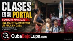 MAESTRA CONVIERTE EL PORTAL DE SU CASA EN AULA TRAS DENUNCIAS POR EL MAL ESTADO DE UNA ESCUELA EN MATANZAS