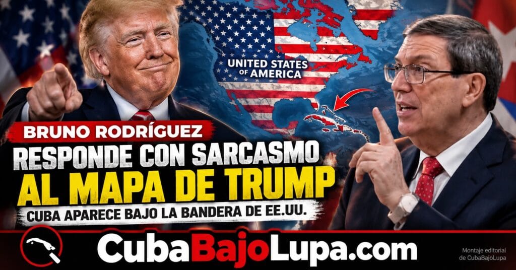 BRUNO RODRÍGUEZ RESPONDE CON SARCASMO AL MAPA DE TRUMP QUE MUESTRA A CUBA BAJO LA BANDERA DE EE.UU.