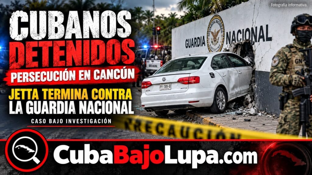CUATRO CUBANOS PERSEGUIDOS EN CANCÚN TERMINAN ENTRELLANDO SU AUTOMÓVIL CONTRA LA PROPIA SEDE DE LA GUARDIA NACIONAL